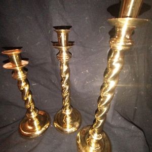 3 BRASS "LACQUERED" DECORATIVE CRAFTS INC. BRAND  CANDLESTICKS HOLDERS